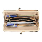 Royal Bagger Women's RFID Clutch Wallet, Signature Coated Canvas & Vegetable-Tanned Cowhide Leather Kiss Lock Purse, Multi-Card Holder 5468