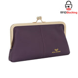 Royal Bagger RFID Kiss Lock Wallet, Solid Color Multi-card Slots Card Holder, Genuine Leather Clutch Purses for Women 1468