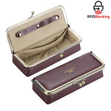 Royal Bagger Genuine Leather RFID Blocking Fashion Glasses Case, Pencil Bag with Kiss Lock, Organizer for Rings, Necklaces & Earrings for Women 3135