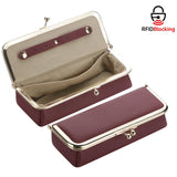 Royal Bagger Genuine Leather RFID Blocking Fashion Glasses Case, Pencil Bag with Kiss Lock, Organizer for Rings, Necklaces & Earrings for Women 4135