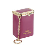 Royal Bagger Mini Chain Cosmetics Case for Women, Genuine Cow Leather Retro Kiss Lock Purse, Small Lipstick Makeup Bag with Mirror 3241