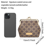 Royal Bagger Elegant Retro RFID Kiss-Lock Coin Purse for Women, Signature Coated Canvas & Vegetable-Tanned Cowhide Leather, Vintage Metal Frame Small Wallet with Card Organizer 3271