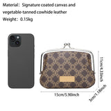 Royal Bagger RFID Coin Purses for Women, Fashion Kiss Lock Change Pouch, Double Clip Key Card Storage Bag, Signature Coated Canvas & Vegetable-Tanned Cowhide Leather 2858