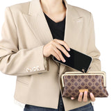 Royal Bagger Women's RFID Clutch Wallet, Signature Coated Canvas & Vegetable-Tanned Cowhide Leather Kiss Lock Purse, Multi-Card Holder 5468