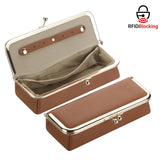 Royal Bagger Genuine Leather RFID Blocking Fashion Glasses Case, Pencil Bag with Kiss Lock, Organizer for Rings, Necklaces & Earrings for Women 4135