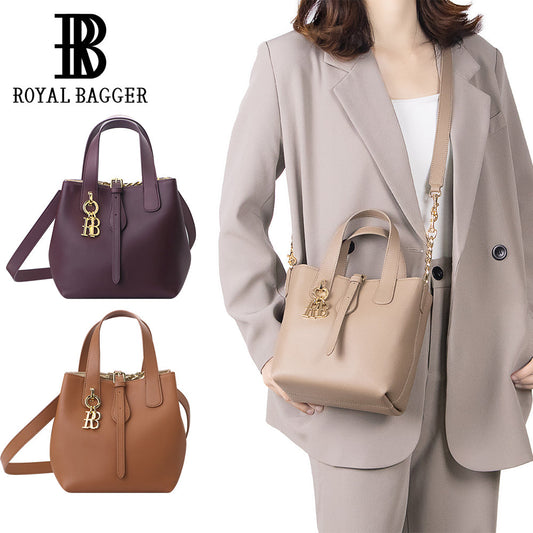 Royal Bagger Women Genuine Cow Leather Bucket Bag Elegant Crossbody Shoulder Purse Basket Handbag 3262