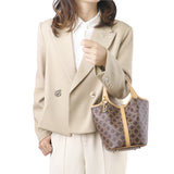 Royal Bagger Signature Coated Canvas & Vegetable-Tanned Cowhide Leather Bucket Bag, Casual Handbag for Women, Tote Bags 4260