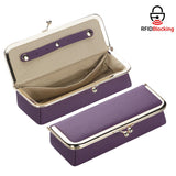 Royal Bagger Genuine Leather RFID Blocking Fashion Glasses Case, Pencil Bag with Kiss Lock, Organizer for Rings, Necklaces & Earrings for Women 4135