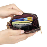 Royal Bagger Women's RFID Coin Purse – Signature Coated Canvas & Vegetable-Tanned Cowhide Leather, Multi-Zipper Clutch Wallet with Keychain & Wristlet 2903