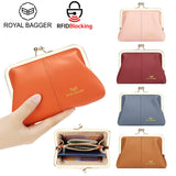 Royal Bagger RFID Blocking Coin Purse for Women, Fashion Kiss Lock Change Pouch, Genuine Leather Key & Card Holder 6120