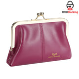 Royal Bagger Fashionable Genuine Leather RFID Blocking Women's Wallet with Kiss Lock, Card Slots and Zipper Coin Pocket 4120