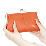 Royal Bagger RFID Kiss Lock Wallet, Genuine Leather Clutch Purse for Women with Solid Color Lining & Multi-Card Slots 3468