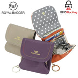 Royal Bagger Kiss Lock Coin Purse for Women RFID Simple Card Holder with Removable Keychain Genuine Leather Storage Bag 2622