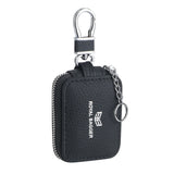 Royal Bagger Mini Portable Zipper Earphone Bags Genuine Leather Small Key Wallet with Keychain Fashion Simple Headphone Bag 2901