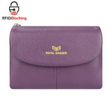 Royal Bagger RFID Blocking Women's Short Wallet Genuine Leather Multi-card Slots Card Holder Trifold Purse Magnetic Opening 2063