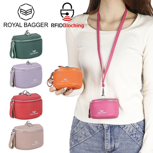 Royal Bagger Cute Mini Coin Purse for Women - RFID Blocking, Genuine Leather Change Pouch Fashion Simple Storage Bag 2900