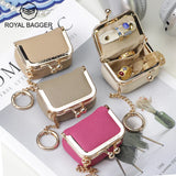Royal Bagger Genuine Leather Mini Kiss Lock Coin & Jewelry Box, Removable Keychain, Storage for Rings, Earrings, Necklaces 2894