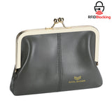 Royal Bagger Fashionable Genuine Leather RFID Blocking Women's Wallet with Kiss Lock, Card Slots and Zipper Coin Pocket 4120