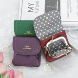 Royal Bagger Kiss Lock Coin Purse for Women RFID Simple Card Holder with Removable Keychain Genuine Leather Storage Bag 2622