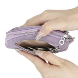 Royal Bagger RFID Coin Purse with Keychain, Genuine Leather Multi Zipper Clutch Wallet, Portable Wristlet Card Holder 1903-1