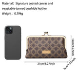 Royal Bagger Women's RFID Clutch Wallet, Signature Coated Canvas & Vegetable-Tanned Cowhide Leather Kiss Lock Purse, Multi-Card Holder 5468