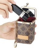 Royal Bagger Women's Mini Chain Cosmetics Case, Signature Coated Canvas & Vegetable-Tanned Cowhide Leather Kiss Lock Purse, Small Makeup Bag with Mirror 5241