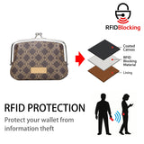 Royal Bagger RFID Coin Purses for Women, Fashion Kiss Lock Change Pouch, Double Clip Key Card Storage Bag, Signature Coated Canvas & Vegetable-Tanned Cowhide Leather 2858