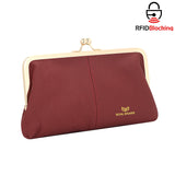 Royal Bagger RFID Kiss Lock Wallet, Solid Color Multi-card Slots Card Holder, Genuine Leather Clutch Purses for Women 1468