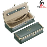 Royal Bagger Genuine Leather RFID Blocking Fashion Glasses Case, Pencil Bag with Kiss Lock, Organizer for Rings, Necklaces & Earrings for Women 3135