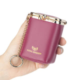 Royal Bagger Mini Chain Cosmetics Case for Women, Genuine Cow Leather Retro Kiss Lock Purse, Small Lipstick Makeup Bag with Mirror 3241