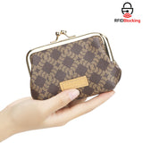 Royal Bagger Retro Kiss Lock RFID Card Holder & Coin Purse for Women, Signature Coated Canvas & Vegetable-Tanned Leather Mini Keychain Wallet, Compact Storage Bag 5243