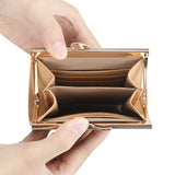 Royal Bagger Women’s RFID Credit Card Holder Wallet – Vintage Coin Purse with Signature Coated Canvas & Vegetable-Tanned Cowhide Leather, Kiss Lock Short Wallet 5242