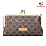 Royal Bagger Women's RFID Clutch Wallet, Signature Coated Canvas & Vegetable-Tanned Cowhide Leather Kiss Lock Purse, Multi-Card Holder 5468