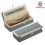 Royal Bagger Genuine Leather RFID Blocking Fashion Glasses Case, Pencil Bag with Kiss Lock, Organizer for Rings, Necklaces & Earrings for Women 4135