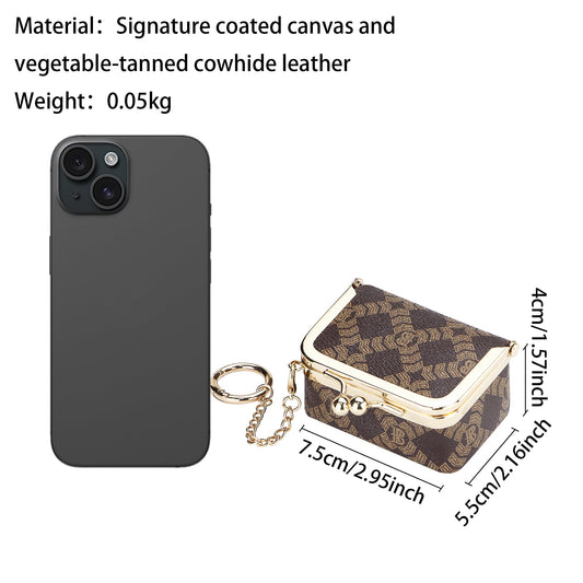 Royal Bagger Women's Mini Jewelry Box & Coin Purse with Removable Chain – Signature Coated Canvas & Vegetable-Tanned Cowhide Leather, Small Kiss Lock Storage Bag 9894