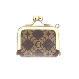 Royal Bagger Women's Mini Chain Cosmetics Case, Signature Coated Canvas & Vegetable-Tanned Cowhide Leather Kiss Lock Purse, Small Makeup Bag with Mirror 5241