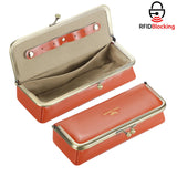 Royal Bagger Genuine Leather RFID Blocking Fashion Glasses Case, Pencil Bag with Kiss Lock, Organizer for Rings, Necklaces & Earrings for Women 3135