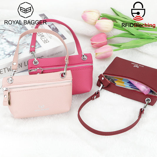 Royal Bagger RFID Blocking Coin Purse for Women Genuine Leather Portable Small Handbag Fashion Casual Clutch Wallet 2756