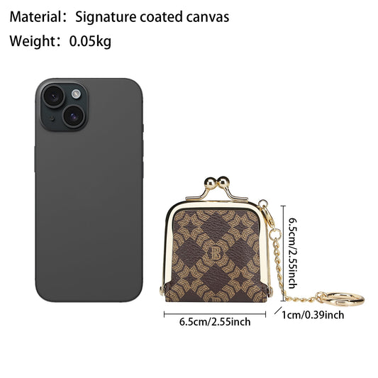 Royal Bagger Mini Retro Jewelry Box for Women, Slim Kiss Lock Purse with Removable Chain, Signature Coated Canvas & Vegetable-Tanned Cowhide Leather 7120