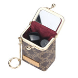 Royal Bagger Women's Mini Chain Cosmetics Case, Signature Coated Canvas & Vegetable-Tanned Cowhide Leather Kiss Lock Purse, Small Makeup Bag with Mirror 5241