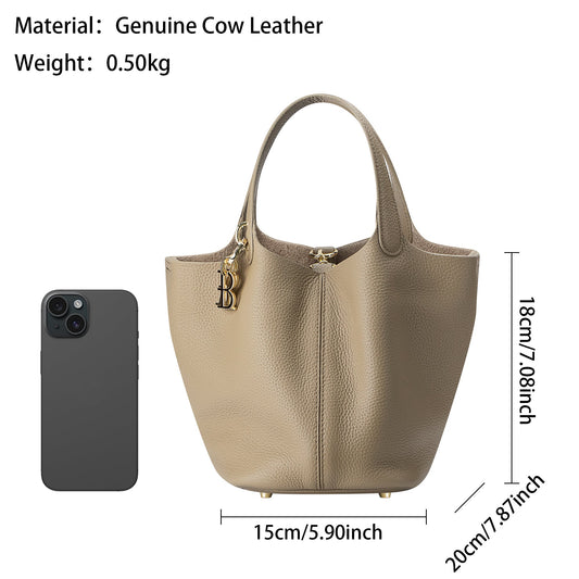 Royal Bagger Vintage Genuine Leather Basket Bag Stylish Versatile Handheld Bucket Bag for Women's Commuting 3260