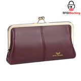 Royal Bagger RFID Kiss Lock Wallet, Solid Color Multi-card Slots Card Holder, Genuine Leather Clutch Purses for Women 1468