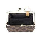 Royal Bagger Retro Kiss Lock RFID Card Holder & Coin Purse for Women, Signature Coated Canvas & Vegetable-Tanned Leather Mini Keychain Wallet, Compact Storage Bag 5243