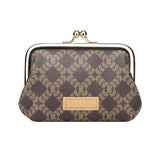 Royal Bagger Retro Kiss Lock RFID Card Holder & Coin Purse for Women, Signature Coated Canvas & Vegetable-Tanned Leather Mini Keychain Wallet, Compact Storage Bag 5243