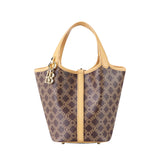 Royal Bagger Signature Coated Canvas & Vegetable-Tanned Cowhide Leather Bucket Bag, Casual Handbag for Women, Tote Bags 4260