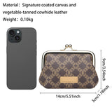 Royal Bagger Retro Kiss Lock RFID Card Holder & Coin Purse for Women, Signature Coated Canvas & Vegetable-Tanned Leather Mini Keychain Wallet, Compact Storage Bag 5243