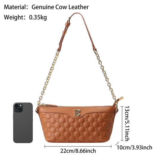 Royal Bagger Classic Quilted Chain Shoulder Bag for Women, Genuine Soft Cow Leather Underarm Purse, Fashion Handbag 3263