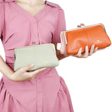 Royal Bagger RFID Kiss Lock Wallet, Genuine Leather Clutch Purse for Women with Solid Color Lining & Multi-Card Slots 3468