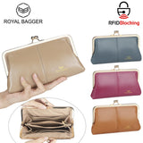 Royal Bagger RFID Genuine Leather Wallet for Women, Kiss Lock Clutch with Multi-Card Slots, Vintage Card Holder Purse 2468