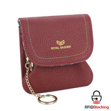 Royal Bagger Kiss Lock Coin Purse for Women RFID Simple Card Holder with Removable Keychain Genuine Leather Storage Bag 2622